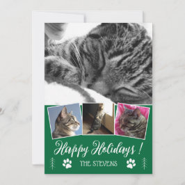 Invitación DIY Cat Collage de fotos Green Holiday Flat Card