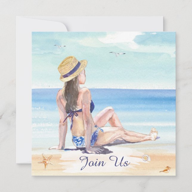 Invitación *~* DIY Playa Tropical AR29 Genérico QR PARA CUALQ (Anverso)