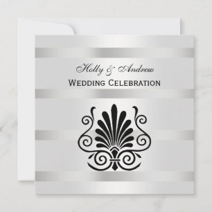 Invitación DIY Vintage look Art Deco Plume Blk Wht SQ Boda