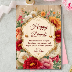 Invitación Diyas de Diyas Ornate Floral Diwali Beige