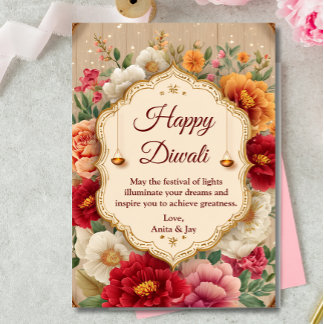 Invitación Diyas de Diyas Ornate Floral Diwali Beige