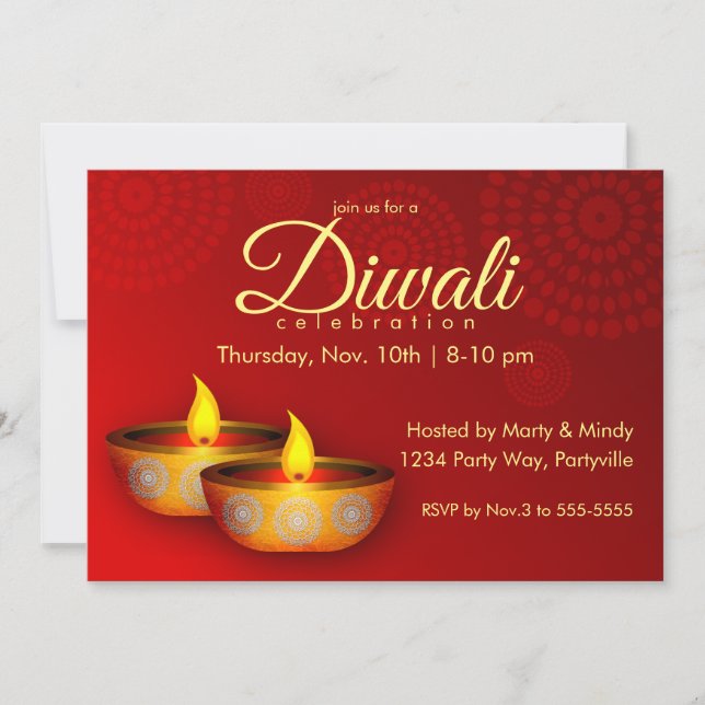 Invitación Diyas de oro en rojo (Anverso)