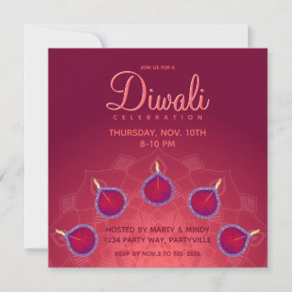 Invitación Diyas moradas en rangoli
