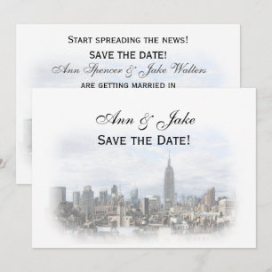 Invitación Dk gris soñador skyline de NYC guardar la fecha H