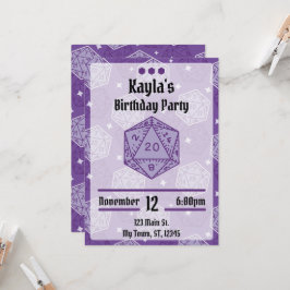 Invitación DnD Fiesta de cumpleaños DnD D20 dados