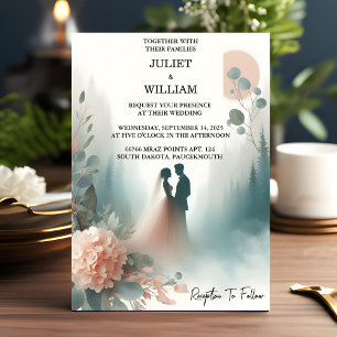 Invitación Do Eucalyptus Lace Tulle Pastel Dusty Blue Boda