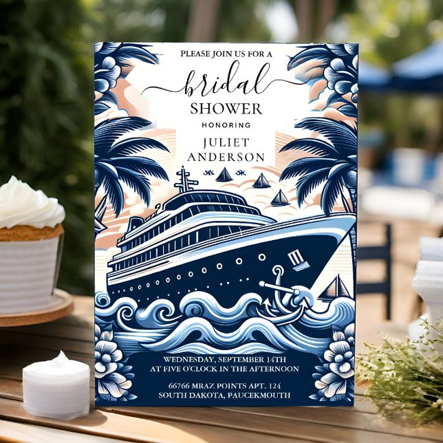 Invitación Do Knot Bot Ship Navy Blue Nautical Bridal Shower (Subido por el creador)