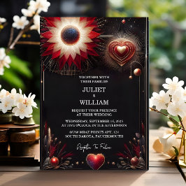 Invitación Do Ruby Thick Claret White Heart Red Black Boda