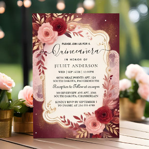 Invitación Do Silver Plum Lace Gown Boho Burgundy Quinceanera