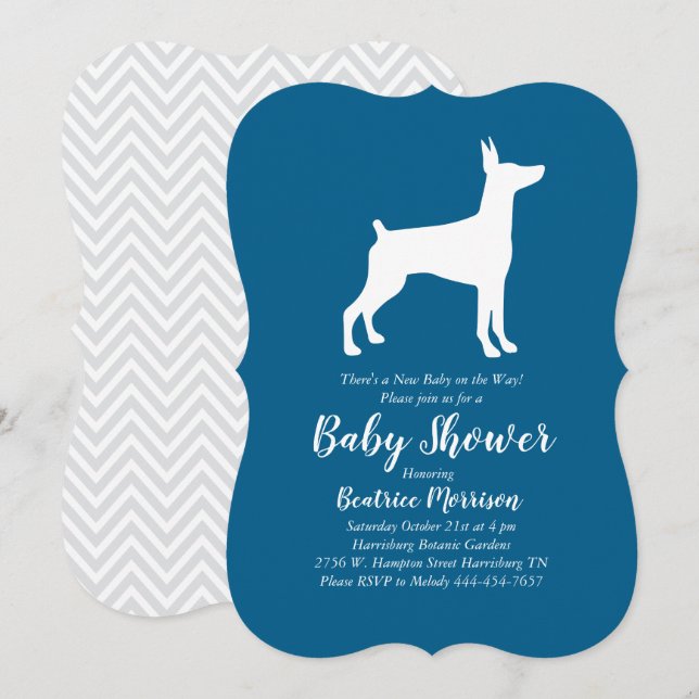 Invitación Doberman Pinscher Dog Baby Shower Blue Boy (Anverso / Reverso)