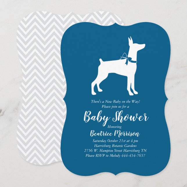 Invitación Doberman Pinscher Dog Baby Shower Blue Boy (Anverso / Reverso)