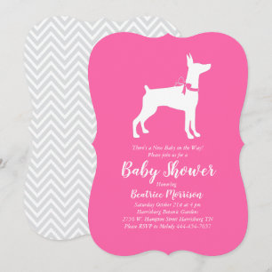 Invitación Doberman Pinscher Dog Baby Shower Chica Rosa