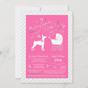 Invitación Doberman Pinscher Dog Baby Shower Chica Rosa Dobie