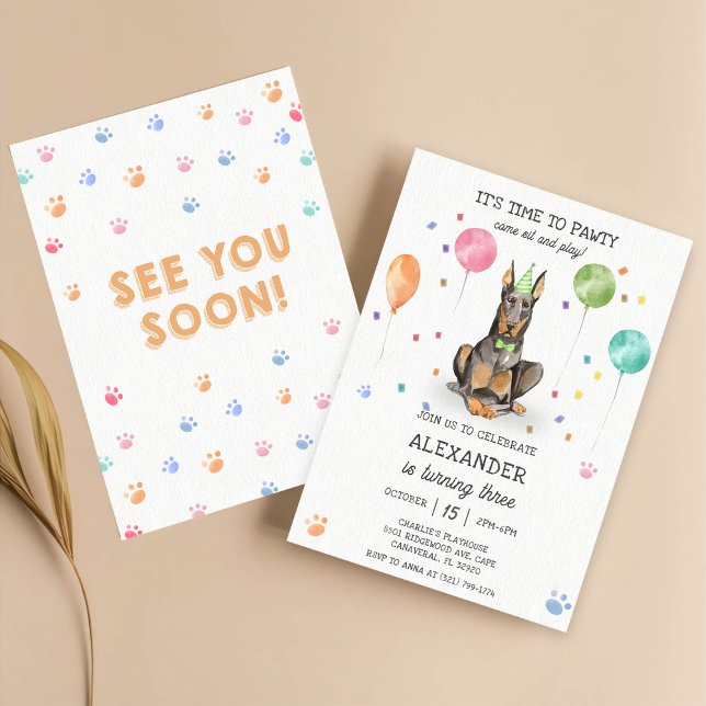 Invitación Dobermann Pawty Puppy Birthday Pink (Subido por el creador)