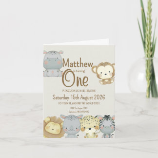 Invitación doblada al cumpleaños de Boho Safari