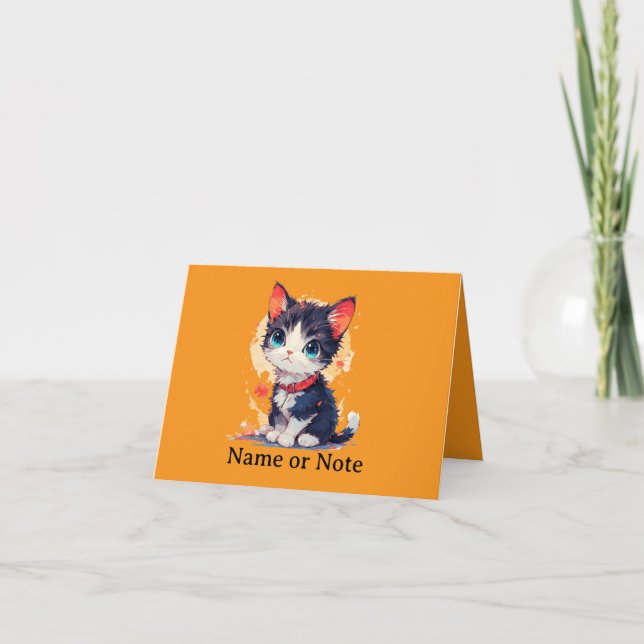 Invitación doblada de gato Kawaii lindo para amant (Anverso)