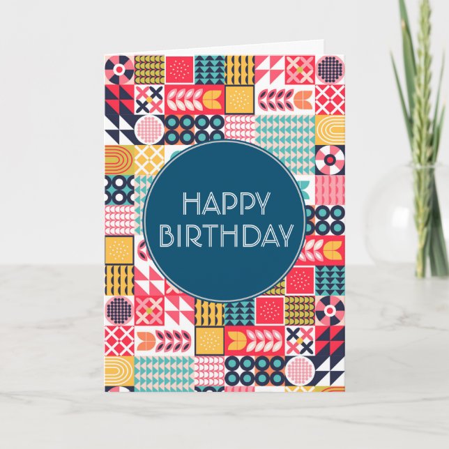 Invitación doblada floral-geométrica de Bauhaus (Anverso)