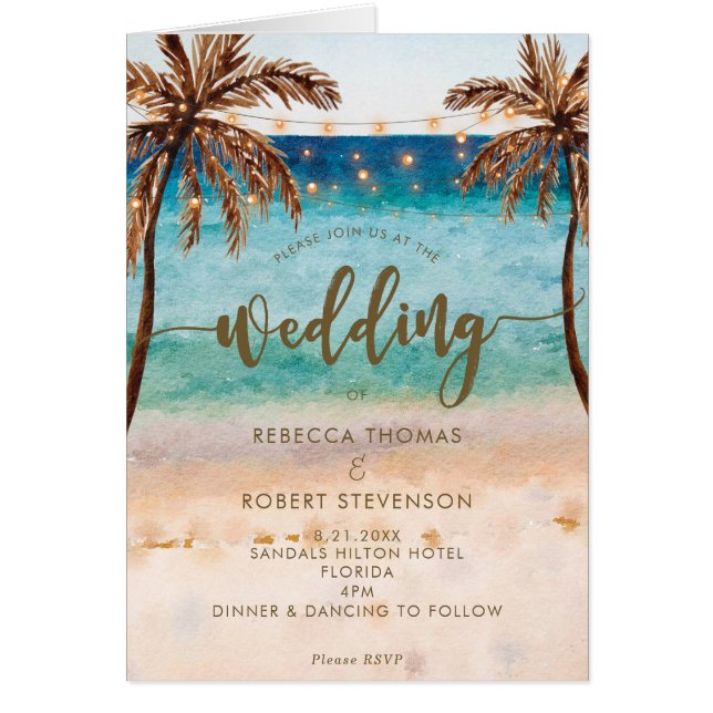 invitación doblada playa de encargo del boda de la (Frente)