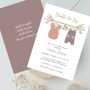 Invitación Doble Alegría Ropa de Acuarela para Gemelos en el 