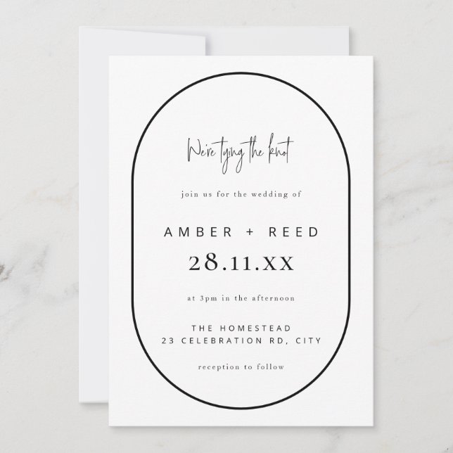 Invitación Doble Arco Amarre Boda Negro y Blanco (Anverso)