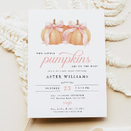 Invitación Doble Baby Shower de Calabaza con Lazo Rosa
