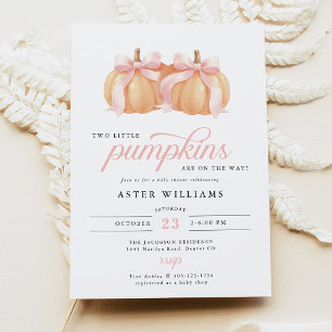 Invitación Doble Baby Shower de Calabaza con Lazo Rosa