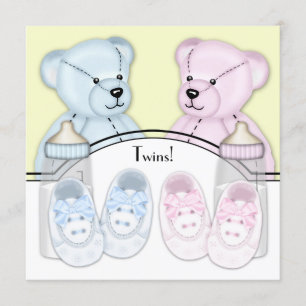 Invitación Doble Baby Shower de Osito de Peluche Rosa Azul