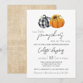 Invitación Doble Calabacín Gemelos de Girasol Baby Shower