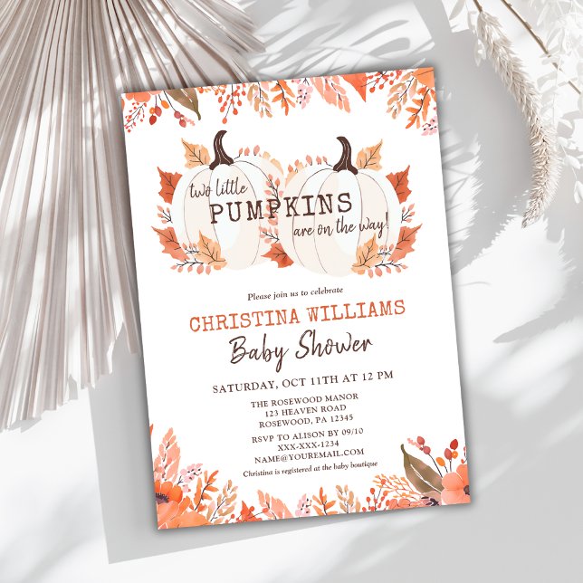 Invitación Doble calabaza Floral acuarela Caída Baby Shower (Subido por el creador)