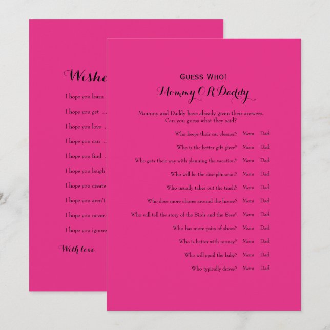Invitación Doble cara 2 x Juegos Baby Shower (Anverso / Reverso)