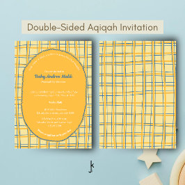 Invitación Doble Cara Amarillo Brillante Cuadros Dibujado a M