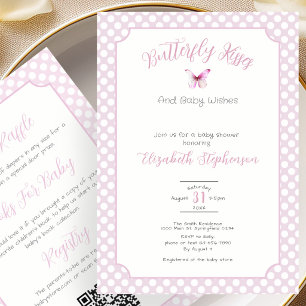 Invitación Doble Cara Besos de Mariposa Rosa Deseos de Bebe
