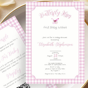 Invitación Doble Cara Besos de Mariposa Rosa Deseos de Bebé 