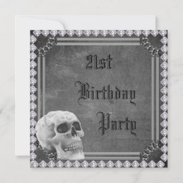 Invitación Doble cara de cráneo y diamantes 21 cumpleaños
