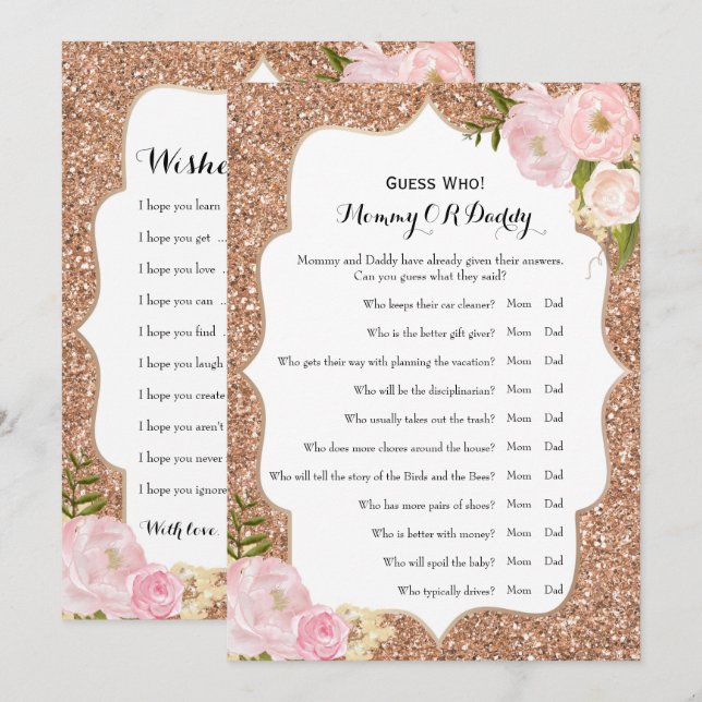 Invitación Doble cara - Deseos de juegos de Baby Shower | Adi (Anverso / Reverso)