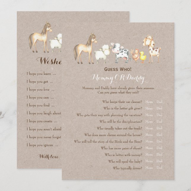 Invitación Doble cara - Deseos de juegos de Baby Shower | Adi (Anverso / Reverso)