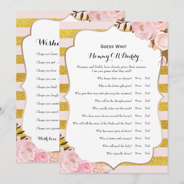Invitación Doble cara - Deseos de juegos de Baby Shower | Adi (Anverso / Reverso)