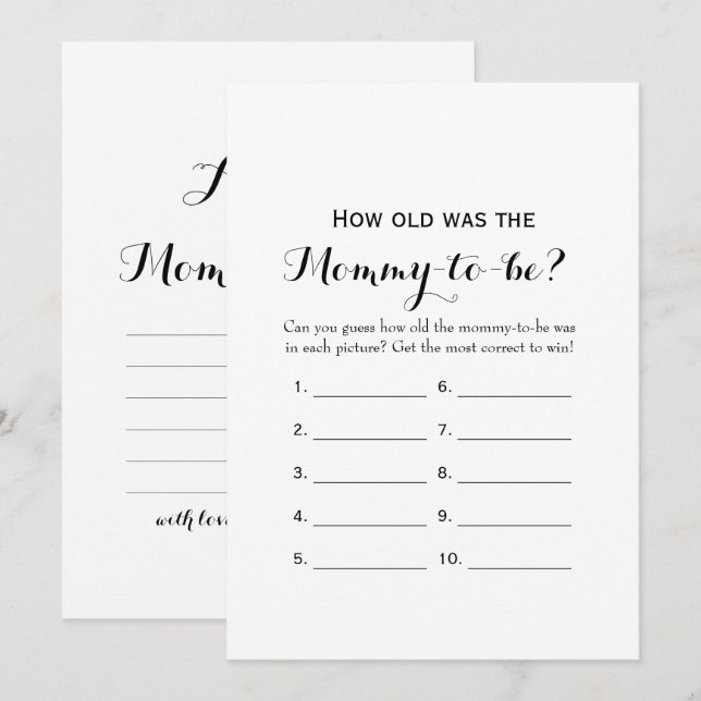 Invitación Doble cara- Dos juegos Baby Shower- Qué viejo | As (Anverso / Reverso)