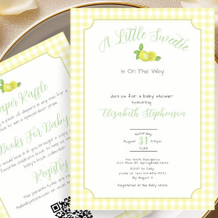 Invitación Doble Cara Limón Amarillo Gingham Baby Shower 