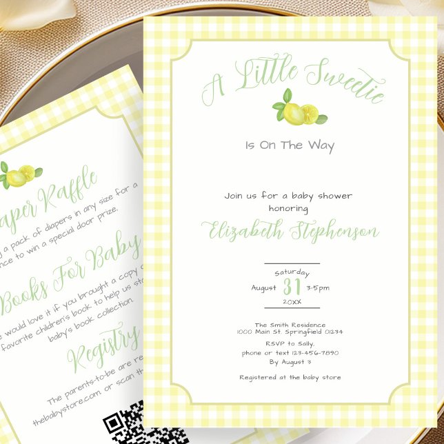 Invitación Doble Cara Limón Amarillo Gingham Baby Shower  (Subido por el creador)