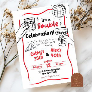 Invitación Doble Celebración de Cumpleaños Conjunta Dibujada