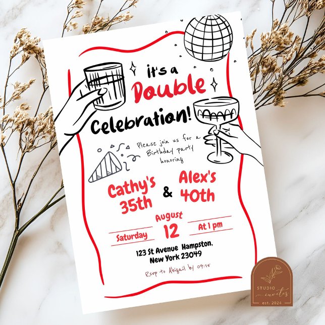 Invitación Doble Celebración de Cumpleaños Conjunta Dibujada  (Subido por el creador)