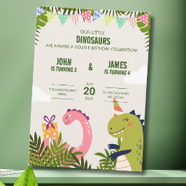 Invitación Doble Celebración de Cumpleaños de Dinosaurios Ado