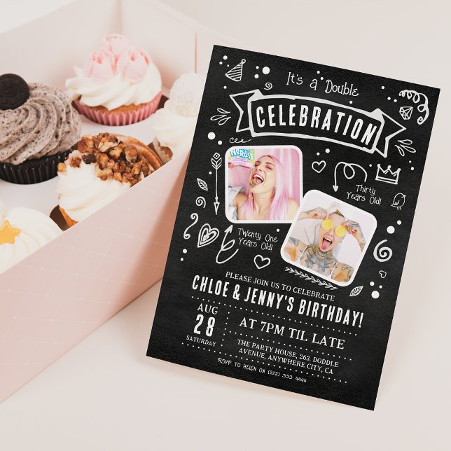 Invitación Doble Celebración de Cumpleaños Divertido Garabato (Subido por el creador)