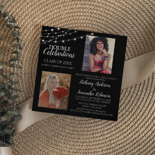 Invitación Doble Celebración de Graduación con 2 Fotos