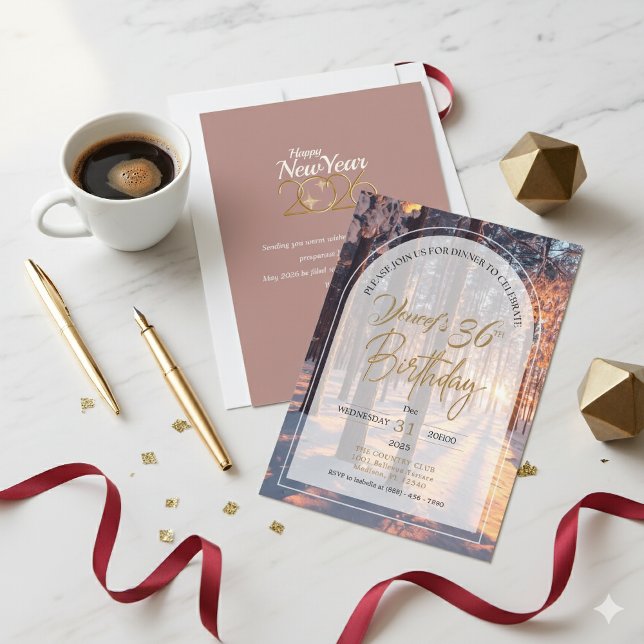 Invitación Doble Celebración Feliz Año Nuevo + Cumpleaños (Subido por el creador)