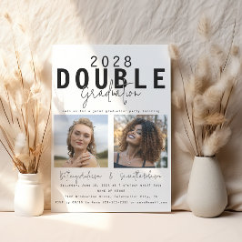 Invitación Doble Celebración Moderna 2 Foto Graduación