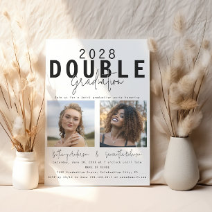 Invitación Doble Celebración Moderna 2 Foto Graduación