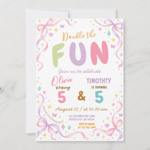 Invitación Doble Celebración Niño Niña Fiesta de Cumpleaños C