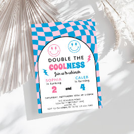 Invitación Doble Celebración Retro Niño Niña Cumpleaños Compa
